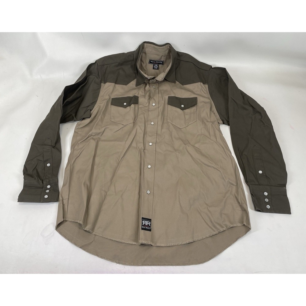 Real Ranch‎ Workwear Pearl Snap Button Up Shirt Mens Size XL Brown
